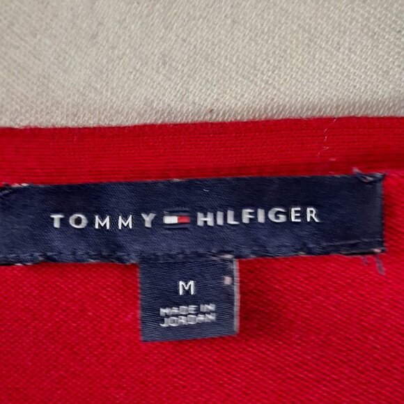 Tommy Hilfiger Size Medium Red white Gold Argyle Front Sweater Long Sleeve VNeck - Picture 7 of 10